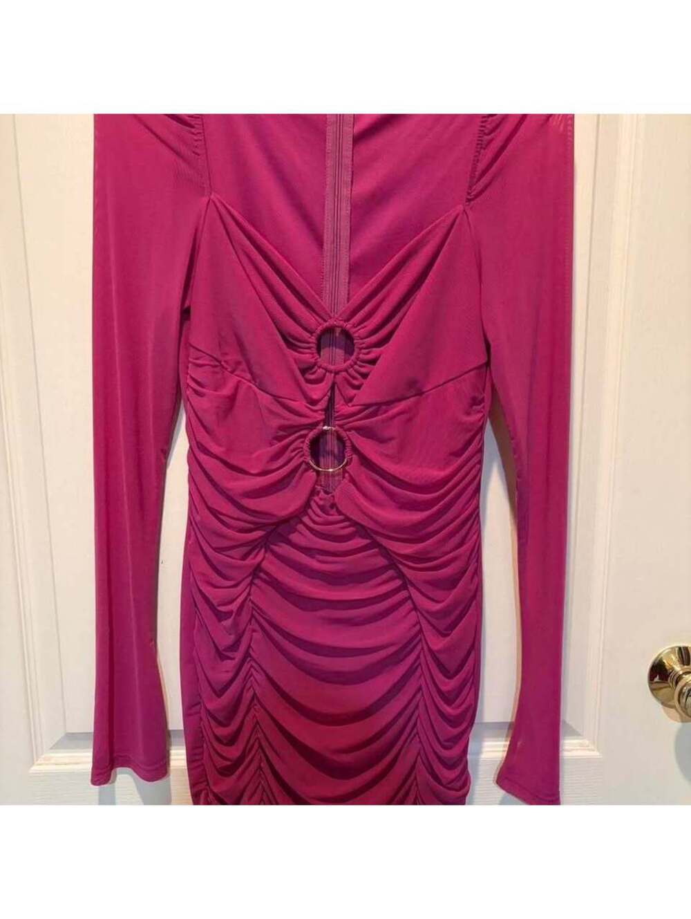 Magenta Ruched Long Sleeve Bodycon Dress Size L
